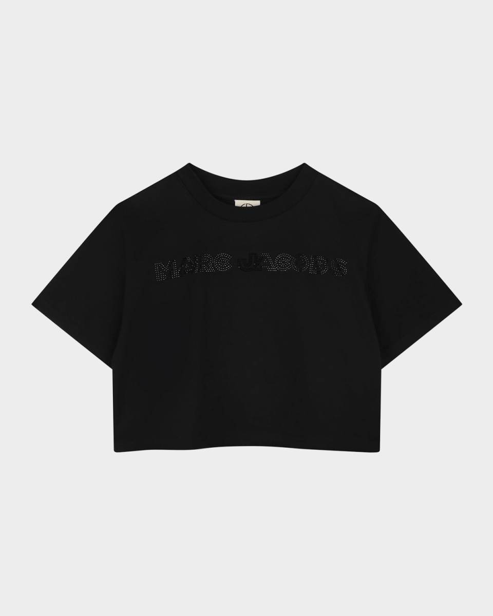 Kid's Rhinestone Logo Cotton Jersey T-Shirt, Size 6-